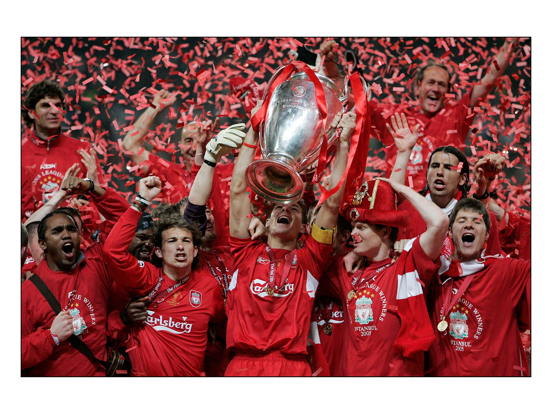 Liverpool lift the Champions League trophy, Istanbul 2005