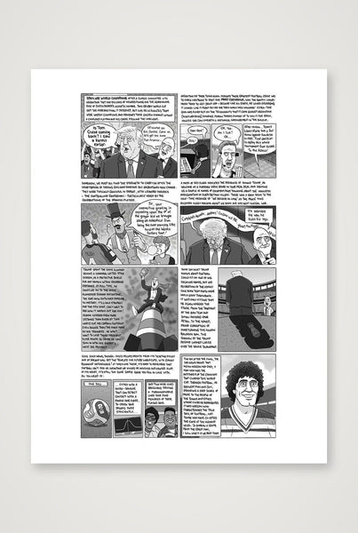 Spain winning the World Cup final in the shadow of Trump — 18×24cm, 7×9" Print only